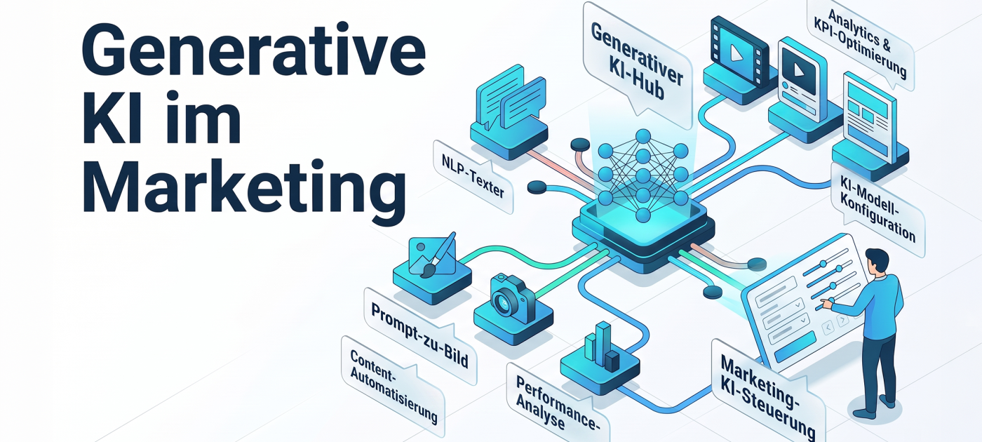 Grafik zu KI-Nutzung im Marketing mit verschiedenen Anwendungen.