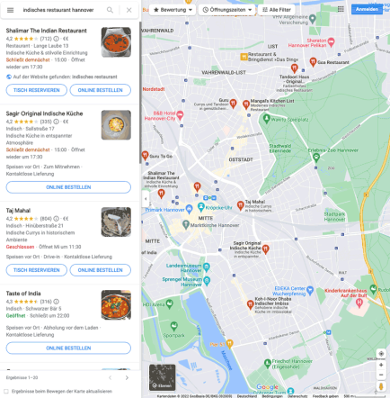 Shalimar The Indian Restaurant Gericht mit Sauce und Gewürzen