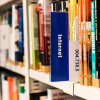Bücherregal mit Fachbuch über das Internet