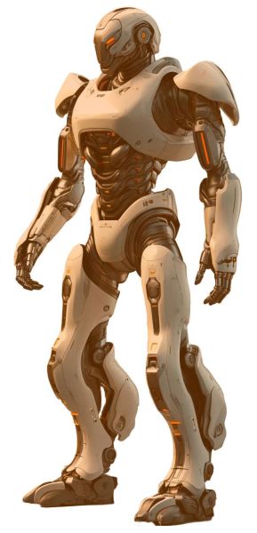 Futuristischer humanoider Roboter in moderner Rüstung