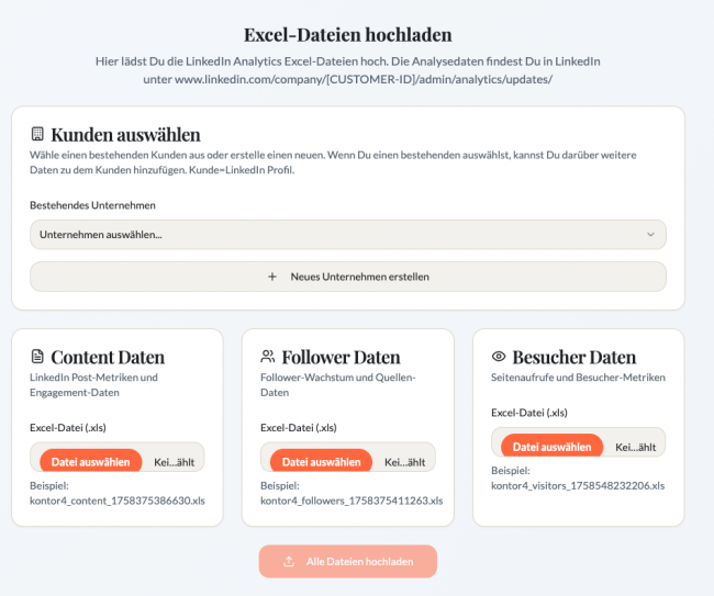 Upload der Excel-Daten aus LinkedIn