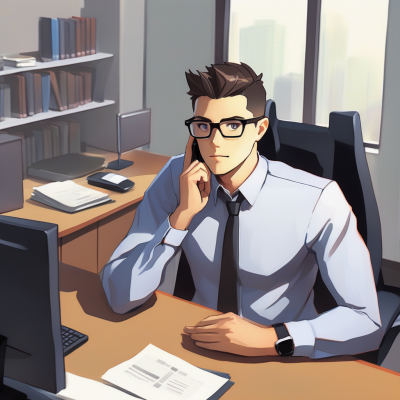 Mann mit Brille und Krawatte telefoniert im Büro.