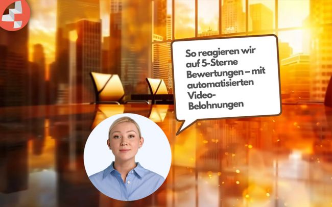 Sprechblase mit Text So reagieren wir auf 5-Sterne Bewertungen.