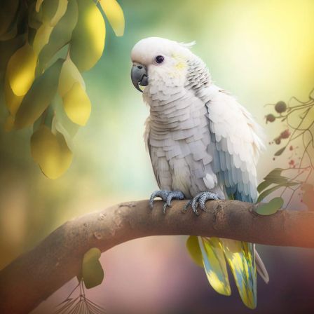 sommer scene with a beautiful rare parrot, in nature, colorfulwhite, The photography is bright and soft, photorealistic, realistic, clear and delicate, Zoom, 20 Megapixels, Depth of Field, Shot on 35mm