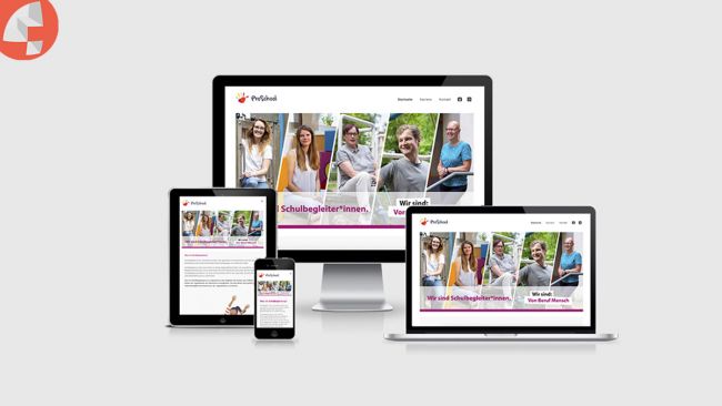 Webseite von ProSchool auf unterschiedlichen Geräten (PC, Tablet, Smartphone)