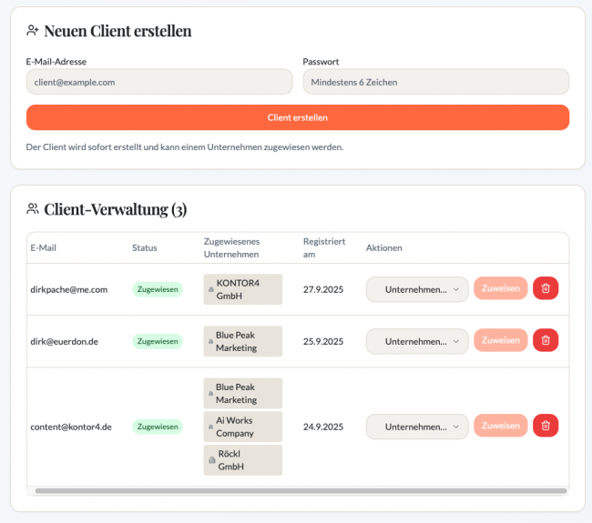 Screenshot Mandantenverwaltung