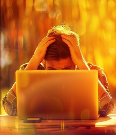 Mann am Laptop, der verzweifelt ist