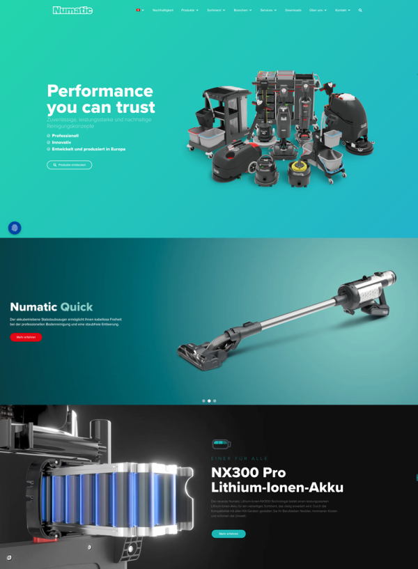Auszug aus der Startseite von numatic.ch