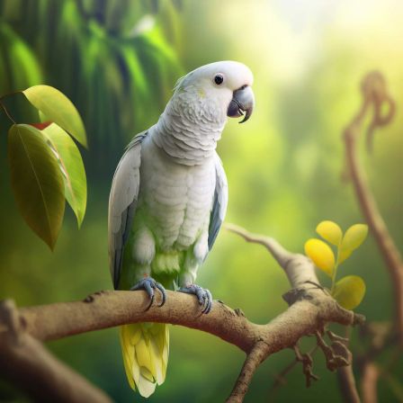 sommer scene with a beautiful rare parrot, colorfulwhite, The photography is bright and soft, photorealistic, realistic, clear and delicate, Zoom, 20 Megapixels, Depth of Field, Shot on 35mm, F/2.8
