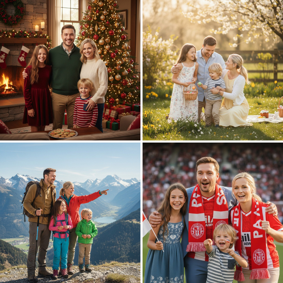 Eine Familie in verschiedenen Szenarien