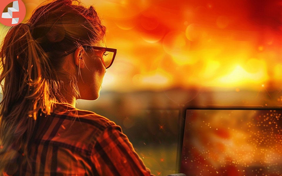 Titelbild mit einer Frau, die am Computer arbeitet