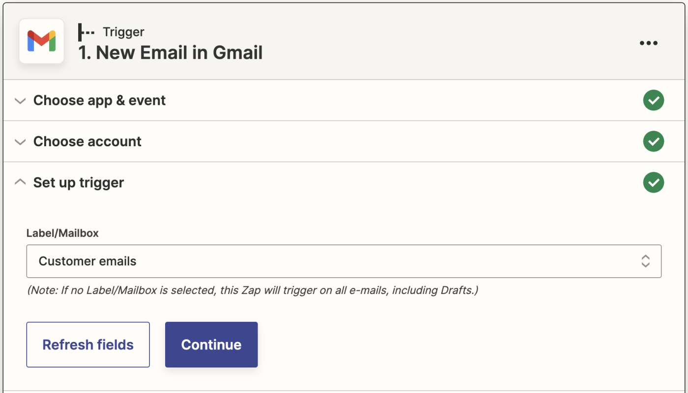 Setup eines neuen E-Mail-Triggers in GmailWebhook.